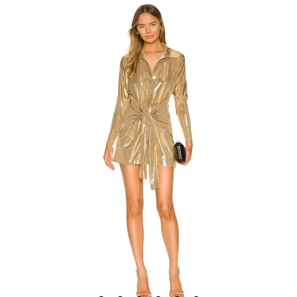 Norma Kamali | Dresses | Norma Kamali Gold Long Sleeve Wrap Dress | Poshmark